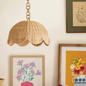 Cottagecore Style Wavy Rattan Lampshade French Country Pendant <b>Light</b> Cover Elegant Straw Woven Ceiling Hanging <b>Chandelier</b> - Product Image 2
