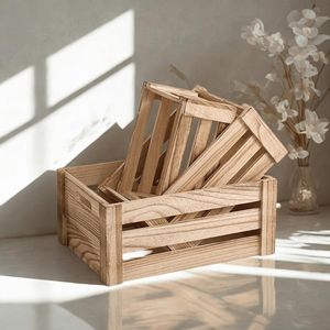Panier de rangement en bois moderne et écologique avec poignées, idéal pour la décoration intérieure, l'emballage cadeau et les usages multiples - Vente en gros - Product Image 4