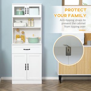 Moderno Dispensa da Cucina a 4 Ante Indipendente, 161 cm, in Legno Bianco, con Buffet, Credenza, Bar Caffè e Ripiani Regolabili - Product Image 6