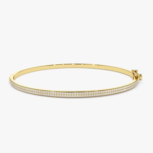 Yellow Gold 14K Double Row Pave Lab Grown Diamond Round Brilliant Cut Luxury Tennis <b>Bangle</b> <b>Bracelet</b> - Product Image 1