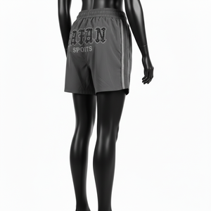 กางเกงว่ายน้ำผู้หญิง 120 GSM แห้งเร็ว ผลิตจากโพลีเอสเตอร์ผสมสแปนเด็กซ์ สีเทา ด้านข้างตัดด้วยเลเซอร์ ประดับคริสตัล โลโก้แบบรีดร้อน - Product Image 5