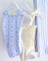 Ensemble de maillots de bain deux pièces à manches longues personnalisés pour filles, short de bain pour garçons avec doublures, maillot de bain une pièce imprimé intégral
