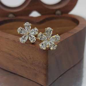 Cluster Moissanite Pear cut Flower <b>Stud</b> Earrings 925 <b>Silver</b> Fine Jewelry Engagement for Women's Charm Gift Partners - Product Image 3