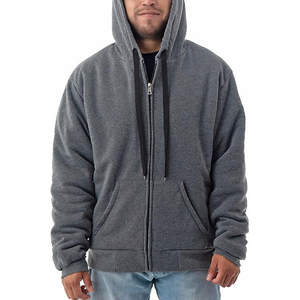 Sweat-shirt à capuche zippé gris pour homme, coupe classique, décontracté, pour l'automne, 100% coton, molleton tricoté, couleur unie - Product Image 1