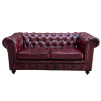 Sofá de Cuero Chesterfield Rojo Oxford de 2 Plazas, de Primera Calidad, Más Vendido en 2024, para Comedor y Sala de Estar