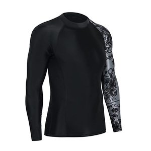 <b>Men</b> Full Sleeve Rash Guard Black with Gray Tribal Print Quick Dry <b>Compression</b> UPF50+ <b>Shirt</b> for BJJ MMA Sports - Product Image 1