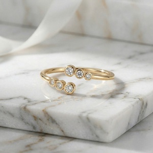 0.15CTW Round Bezel <b>Open</b> Cluster Setting Minimalist <b>Ring</b> - Product Image 1