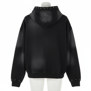 Sudadera con capucha de algodón peinado de 465 GSM de alto gramaje con cremallera y lavado efecto desgastado con logo de pedrería Meeroos Industries - Product Image 2