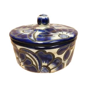 Traditional Blue and White Floral Ceramic Casserole with Knob Lid Premium Food Warmer for Elegant <b>Tabletop</b> Serving Collection - Product Image 1