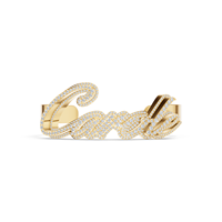 Pulsera Abierta de Plata Aurum Diam con Colgante de Nombre, Micro Pavé de Moissanita, Certificado EGI, Forma de Corona, Estilo Hip Hop, Unisex, Regalo