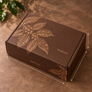 Caja de cartón corrugado impresa SunGene para latas de café tostado en colores cacao y oro antiguo - Product Image 5