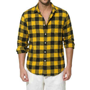 Mens Official Cotton Flannel Turn-<b>Down</b> Collar Breathable Casual Long Sleeve Check Shirts Regular Fit - Product Image 1
