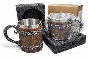 Jarra de Cerveza Estilo Vikingo con Revestimiento de Acero Inoxidable, Vajilla Rústica Medieval - Product Image 5