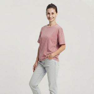 เสื้อยืดโอเวอร์ไซส์สีสโตนวอชผ้าฝ้ายสำหรับผู้หญิง ไซส์พลัส คอกลม สวมใส่สบาย แขนสั้น ทรงหลวม เสื้อยืดสโตนวอช - Product Image 4