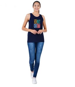 Débardeur bleu marine pour femme avec imprimé coloré « Don't Quit », col rond, sans manches, vêtement décontracté pour l'entraînement, 100 % coton tricoté respirant - Product Image 1