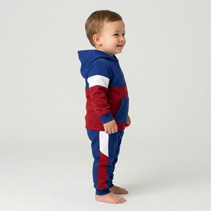 Ensemble de survêtements pour enfants en molleton épais, survêtement pour garçons, joggers, délavé à l'acide, couleur unie, bicolore, streetwear - Product Image 3