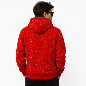 Sweat à capuche zippé pour homme avec imprimé étoile rouge, sweat à capuche personnalisé style strass, sweat à capuche décontracté streetwear à fermeture éclair intégrale - Product Image 4