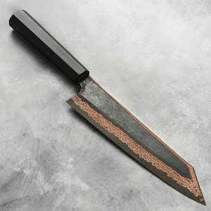 Cuchillo para cortar y rebanar con diseño de cobre damasco y elegante mango negro, herramienta de cocina profesional para carne y verduras - Product Image 1