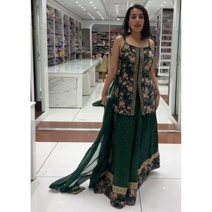 LATEST GEORGETTE DIGITAL PRINT WORK TOP <b>LEHENGA</b> WITH DUPATTA GREEN - Product Image 1