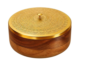 Hammered <b>Metal</b> Spice <b>Container</b> Round Masala Dabba with Lid Sectional Seasoning Storage for Kitchen Counter - Product Image 4