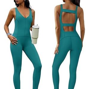 Conjunto de Yoga para Mujer de Primera Calidad, Liso, Sin Costuras, Cintura Elástica, Transpirable, Ecológico, de 1 Pieza, Conjunto Deportivo Sexy - Product Image 1