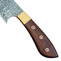 Pisau Koki Baja Damaskus Dengan Sarung Kulit Gagang Kayu Rosewood Full Tang Dapur Kekerasan Tinggi Ekstra Tajam Gagang Kayu Rosewood