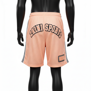 กางเกงว่ายน้ำชายผ้าโพลีเอสเตอร์คุณภาพสูง สีพีชอ่อน ดีไซน์แถบข้างแบบพิเศษ พิมพ์ลายและโลโก้ตามสั่ง - Product Image 4