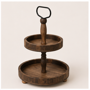 Présentoir à gâteaux en bois à 2 niveaux pour mariage et plateau de service de style campagnard pour cupcakes et desserts – Vente en gros - Product Image 4