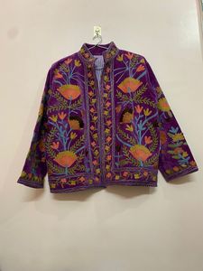 Handmade Vintage Suzani <b>Winter</b> Short Jacket Boho Floral Bomber with Pocket Windproof and Breathable Filled with Cotton - Product Image 3