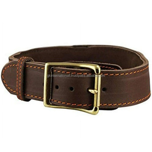 Collier de chien en cuir marron extra large robuste avec poignée roulée confortable et quincaillerie en laiton réglable solide Tailles personnalisées - Product Image 4