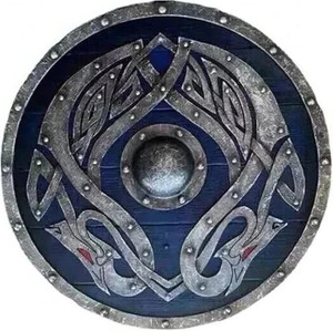Escudo Redondo Vikingo Medieval Hecho a Mano de Madera de 24 Pulgadas con Patrón de Animales Negros para Representación Histórica - Product Image 4