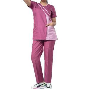 Women's Pink <b>Scrub</b> <b>Set</b> With Pocket Hospital Uniform Cotton Polyester Woven Pants Top <b>Set</b> Needle Detection - Product Image 1