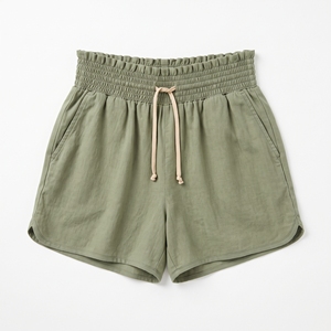 Shorts décontractés pour femmes, taille haute, design smocké, taille élastique, séchage rapide, tissu tricoté en spandex, pour la gym, OEM ODM, logo personnalisé - Product Image 3