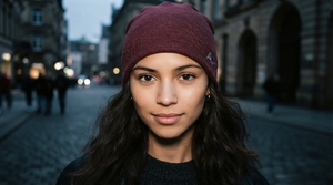 Bonnet en tricot côtelé bordeaux personnalisé, bonnet d'hiver à revers, bonnet unisexe extensible avec logo brodé, streetwear - Product Image 2