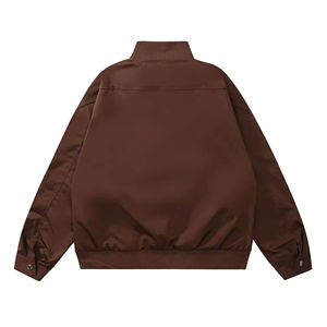 Men's Brown Bomber <b>Jacket</b> Zipper Closure Stand Collar Casual Style Polyester Material Solid Color Regular Fit Autumn Wear - Product Image 2