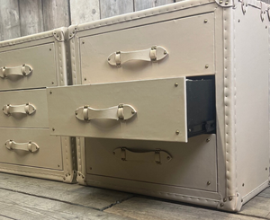 Beige Leather Trunk Drawer Cabinet Antique <b>Storage</b> Chest Brass Studded Wooden <b>Sideboard</b> Home Furniture Luxury Decor - Product Image 3