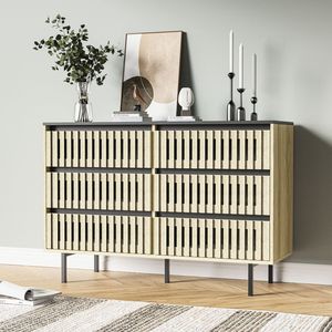 Modern Minimalist Bedroom <b>Storage</b> Cabinet Fluted Six-Drawer Organizer with Large Capacity Two Tone Design - Product Image 1