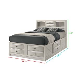 <b>Queen</b> <b>Bed</b> Frame <b>with</b> Integrated <b>Storage</b> Drawers and Compartments 1pc Neutral White Finish Up-Holstered <b>Bed</b> - Product Image 6