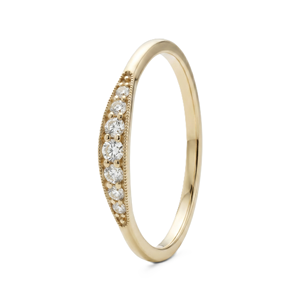 Bague de promesse minimaliste empilable en or massif 10K 14K avec sept diamants, bague d'anniversaire délicate avec milgrain et diamant de laboratoire rond - Product Image 4