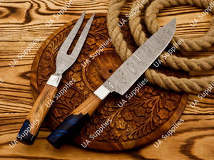 Ensemble de 2 couteaux de chef et fourchettes à découper en acier Damas, très demandés, pour barbecue professionnel, couteau à brisket et fourchette ultra-affûtés 58 HRC OEM/OBM - Product Image 6