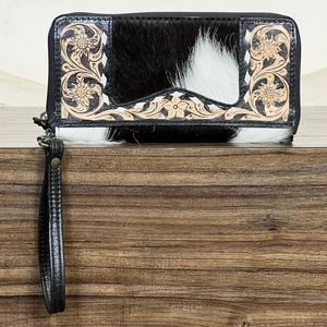 New Hand Tooled Genuine Leather Wallet Clutch Cowhide Western Floral Carved Wristlet <b>Purse</b> Handmade Women’s Fashion Handbag - Product Image 2