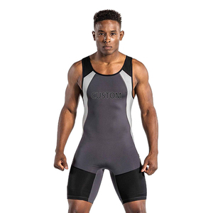 Combinaison de lutte unisexe jaune ajustée 100% polyester extensible imprimée par décharge 140g, vêtement de sport de combat une pièce taille adulte - Product Image 1