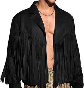 Veste à franges pour homme, manches longues, ouverte sur le devant, col à revers, style cowboy, gilet à pampilles, vêtements d'extérieur western, fabricant et fournisseur - Product Image 1