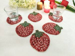 Handmade Strawberry <b>Beaded</b> <b>Coasters</b> - Set of 6 - Product Image 1