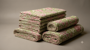 Green Pink Hand Block Botanical Pattern <b>Eco</b>-<b>Friendly</b> Soft Lightweight Cotton <b>Fabric</b> for Boys Fashion Apparel & Home Textiles - Product Image 2