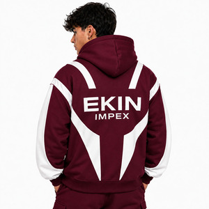 Sweat à capuche zippé en polaire uni marron et blanc de qualité supérieure |   Streetwear d'hiver à double capuche respirant unisexe surdimensionné 100% coton tendance - Product Image 4