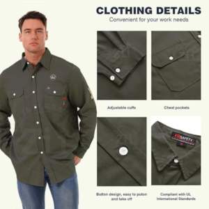 Camisas de Trabajo de Soldadura ZUNEZI ZI-7080, Resistentes al Fuego, 100% Algodón, Ropa de Soldador FR, Protección Contra el Calor, Protección de Nivel 500C - Product Image 3