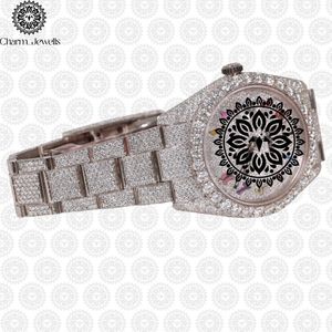 Montre pour homme Charm_Jewells en acier inoxydable, boîtier rond de 42 mm, mouvement à quartz analogique, accents de diamants, fermoir pliant de luxe - Product Image 5