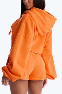 Ensemble short et crop top délavé à l'acide orange pour femme, 100 % coton, effet usé et déchiré - Product Image 5