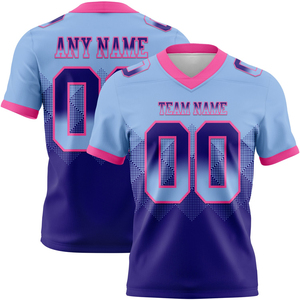 Maillot de football américain de haute qualité, élégant, dégradé bleu clair et bordeaux, personnalisé, manches courtes, forme carrée - Product Image 1